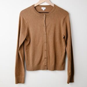 J. Crew Crewneck Cardigan Womens L Cognac Brown Capsule Preppy Minimalistic